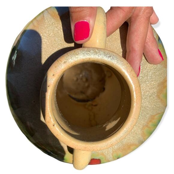 Vintage Gold Glitter Green Extra Large Drip Glaze Pottery Bud Vase - Picture 2 of 4